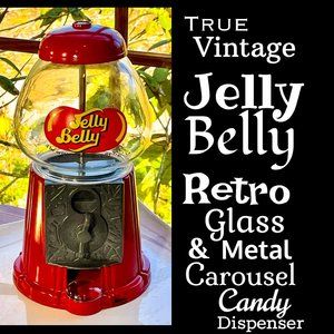 ⭐️HP⭐️VTG▪️JELLY BELLY▪️Glass Metal Carousel Candy Dispenser Gum Ball Machine